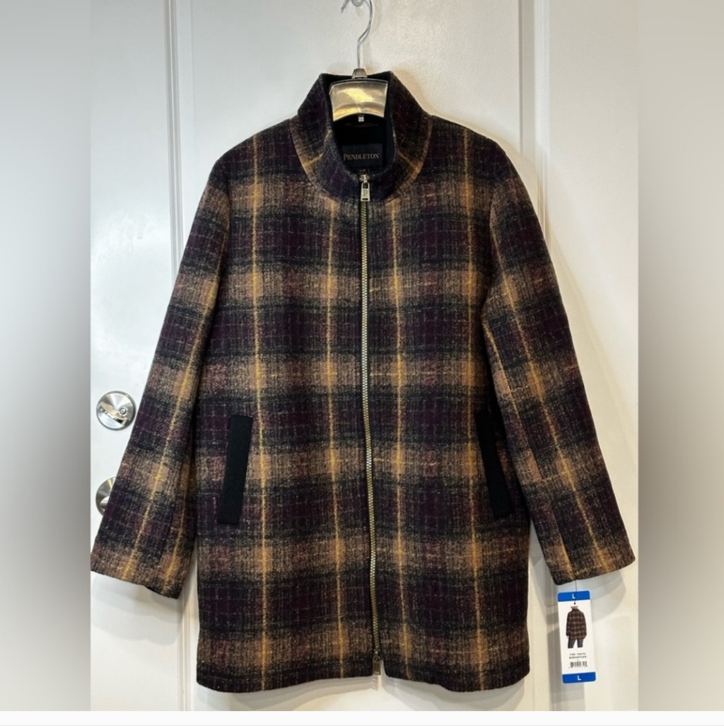 Pendleton Wool Blend Walker Jacket Coat Women Maroon Plaid Nwt
